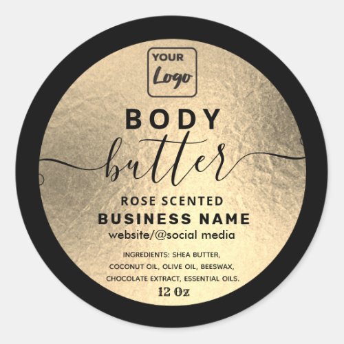 Luxury gold black script body butter logo classic round sticker