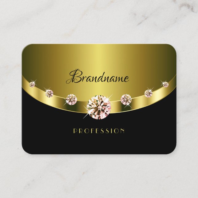 Luxury Gold Black Sparkling Diamonds Professional Business Card (Front)