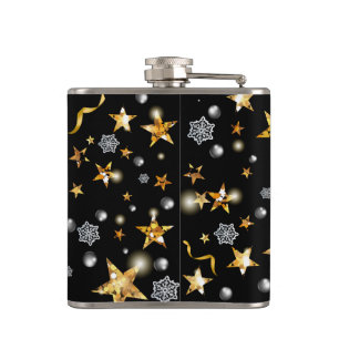 Luxury Gold & Black Star Metallic Fashion Xmas Flask