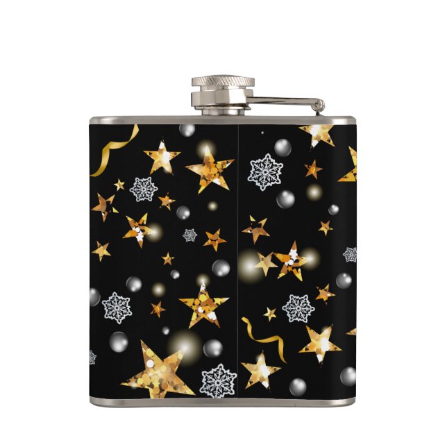 Luxury Gold & Black Star Metallic Fashion Xmas Flask (Back)