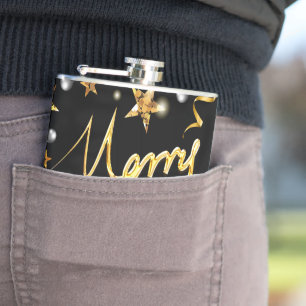 Luxury Gold & Black Stars Metallic Fashion Xmas Flask