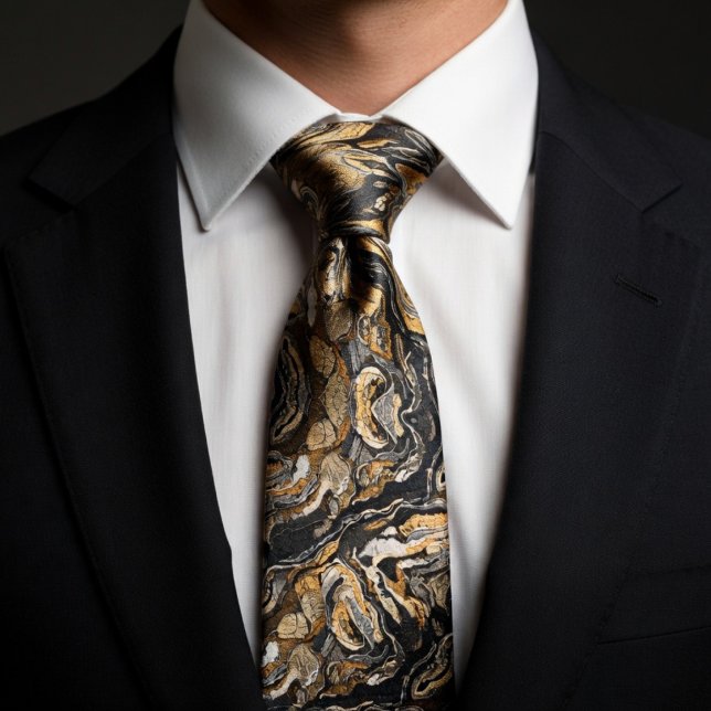 Luxury Gold & Black Swirl Marble Neck Tie (Creator Uploaded)