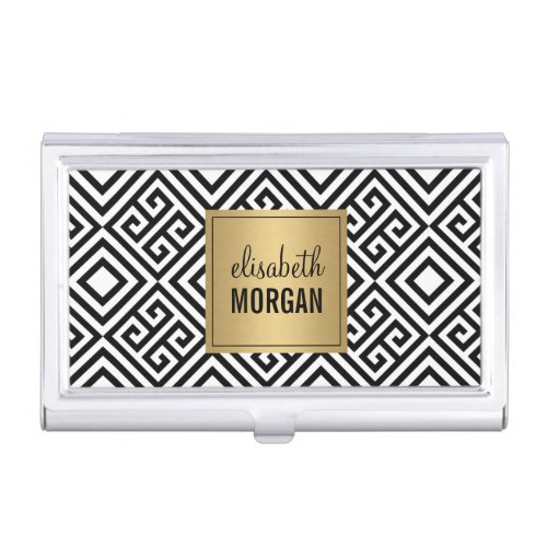 Luxury Gold Black White Abstract Geometric Pattern Case For Business Cards