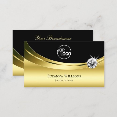 Luxury Gold Black with Logo and Sparkling Diamond Business Card