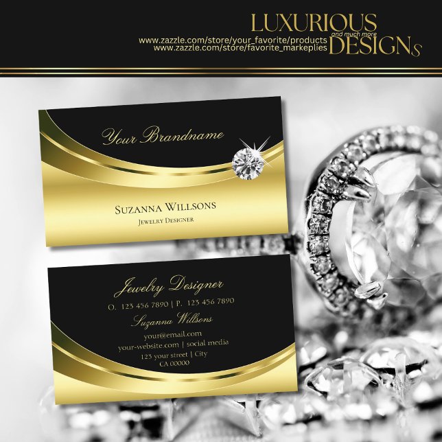 Luxury Gold Black with Sparkling Diamond Stylish Business Card (Creator Uploaded)