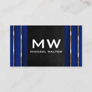 Luxury Gold Blue Background Black Leather Business Card