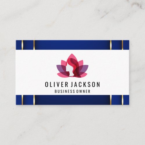Luxury Gold Blue Background  Lotus Woman Business Card