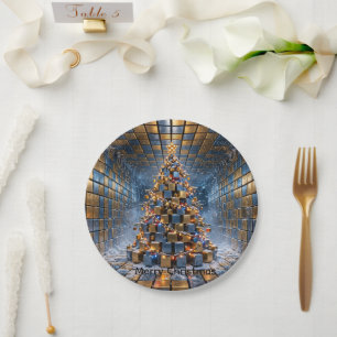Luxury Gold Blue Molten Snowflake Christmas Paper Plates