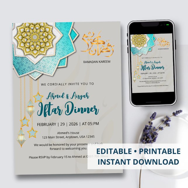 Luxury Gold & Blue Ramadan Iftar Invitation (Creator Uploaded)