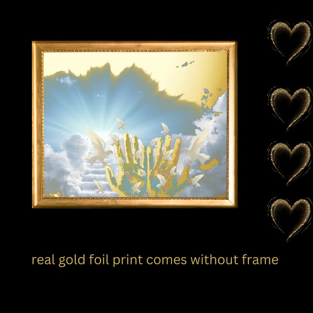 luxury gold blue sky clouds stairway heaven real foil prints (Creator Uploaded)
