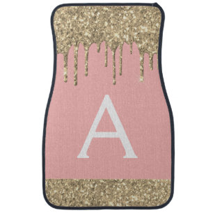 Luxury Gold Blush Pink Glitter Sparkle Monogram Ca Car Floor Mat