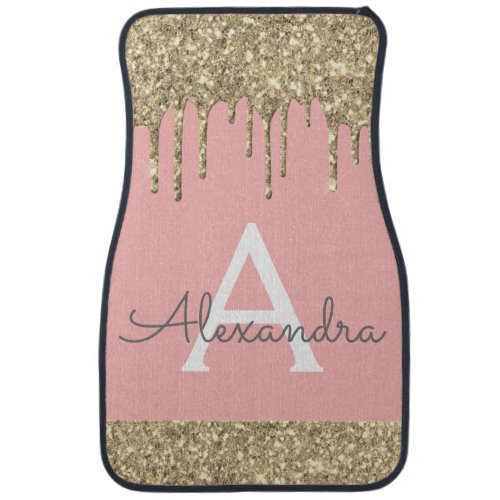 Luxury Gold Blush Pink Glitter Sparkle Monogram Ca Car Floor Mat