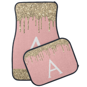 Luxury Gold Blush Pink Glitter Sparkle Monogram Car Floor Mat