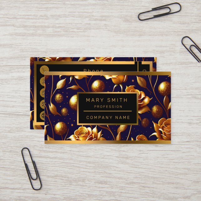 Luxury Gold Boho Rose Modern Collection Business Card (Front/Back In Situ)