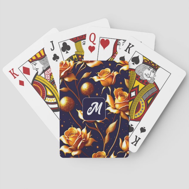 Luxury Gold Boho Rose Modern Collection Poker Cards (Back)