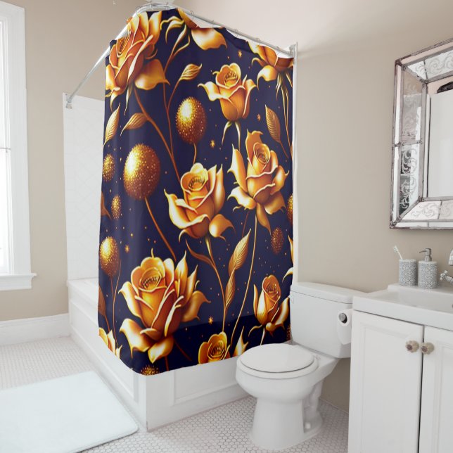 Luxury Gold Boho Rose Modern Collection Shower Curtain (In Situ)