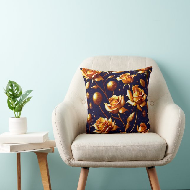 Luxury Gold Boho Rose Modern Collection Throw Pillow (Chair)