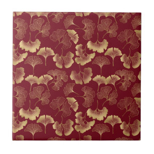 Luxury Gold Botanical in Red for Chic Style Ceramic Tile