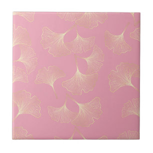 Luxury Gold Botanical Leaves Blush Pink Pattern Ceramic Tile