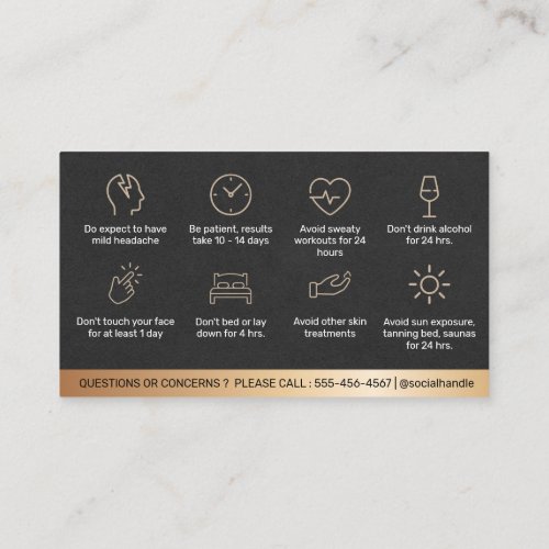 Luxury Gold Botox Filler Instruction Aftercare Business Card