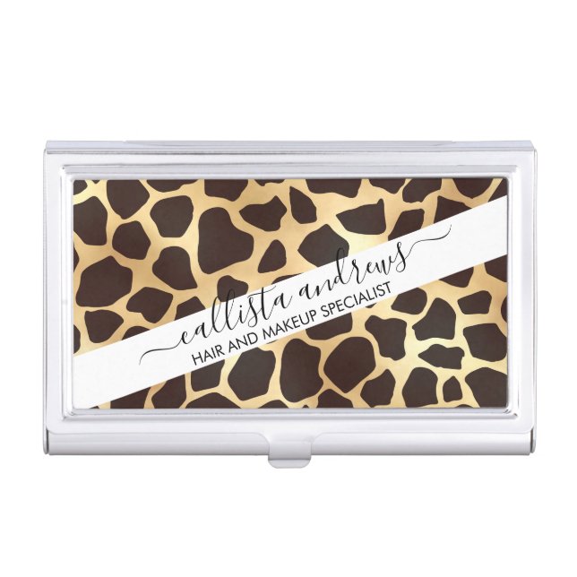 Luxury Gold Brown Giraffe Animal Print Pattern Business Card Case (Front)