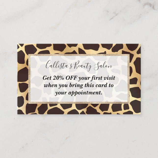 Luxury Gold Brown Giraffe Animal Print Pattern Discount Card (Front)