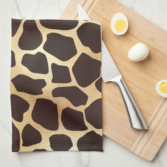 Luxury Gold Brown Giraffe Animal Print Pattern Kitchen Towel (Quarter Fold)