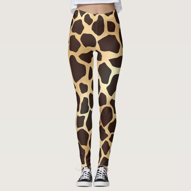 Luxury Gold Brown Giraffe Animal Print Pattern Leggings (Front)