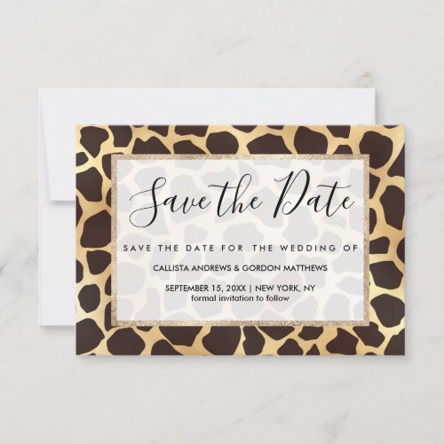 Luxury Gold Brown Giraffe Animal Print Pattern Save The Date