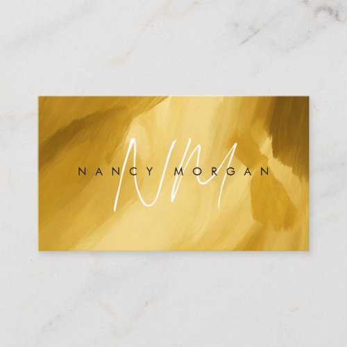 ​Luxury Gold Brush Strokes Monogram Initial Business Card