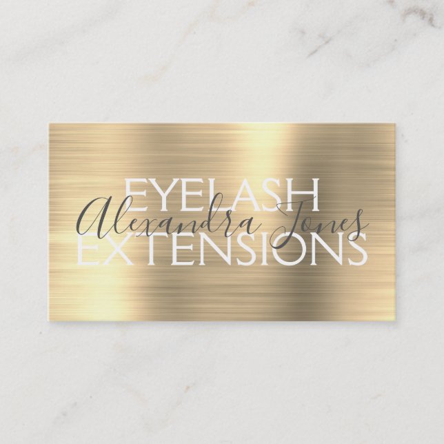 Luxury Gold Brushed Metal Eyelash Extensions Business Card (Front)