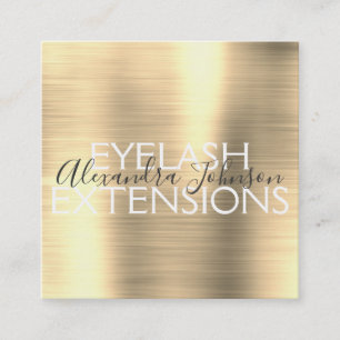 Luxury Gold Brushed Metal Eyelash Extensions Square Business Card