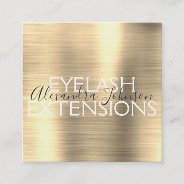 Luxury Gold Brushed Metal Eyelash Extensions Square Business Card (Front)