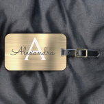 Luxury Gold Brushed Metal Monogram Name Initial Luggage Tag<br><div class="desc">Luxury Gold Brushed Metal Foil Monogram Name and Initial Luggage Tag. This bag tag is perfect for Back to School,  Work,  or Traveling.</div>