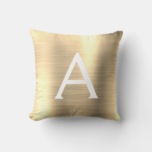 Luxury Gold Brushed Metal Monogram Name Initial Throw Pillow