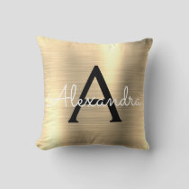 Luxury Gold Brushed Metal Monogram Name Initial Throw Pillow