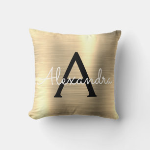 Luxury Gold Brushed Metal Monogram Name Initial Throw Pillow