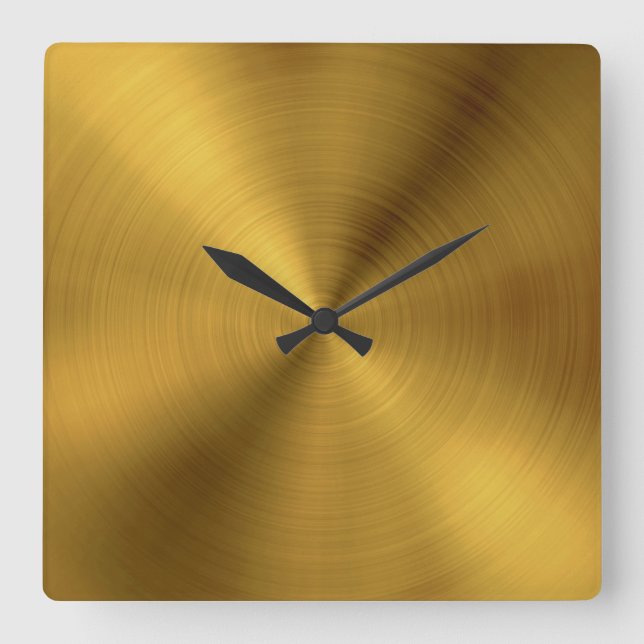 Luxury Gold Brushed Metal Texture 6 Square Wall Clock (Front)