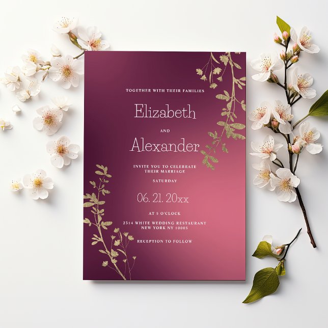 Luxury gold burgundy floral gradient Wedding Invitation (Luxury gold burgundy floral gradient Wedding )