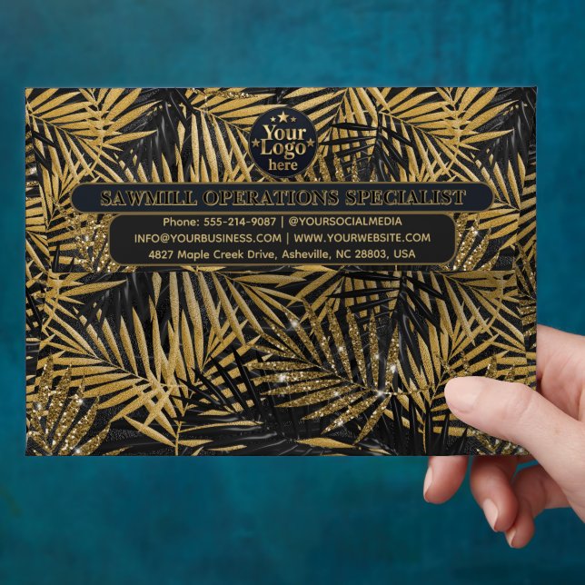 Luxury Gold Business Logo Return Address Navy Blue Envelope (Hand)