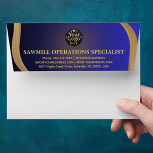 Luxury Gold Business Logo Return Address Navy Blue Envelope