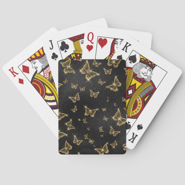 Luxury gold butterflies on black background poker cards (Back)