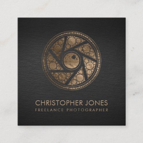 Luxury Gold Camera Shutter Photographer Square Business Card