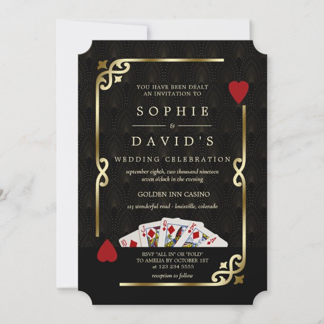 Luxury Gold Casino Vegas Poker Wedding Invitation (Front)