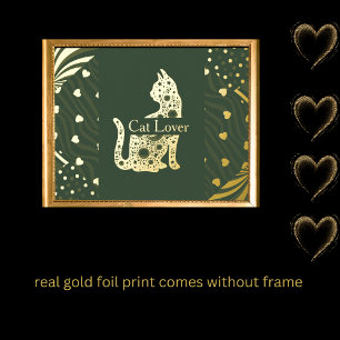 luxury gold cat abstract fine art real  foil prints