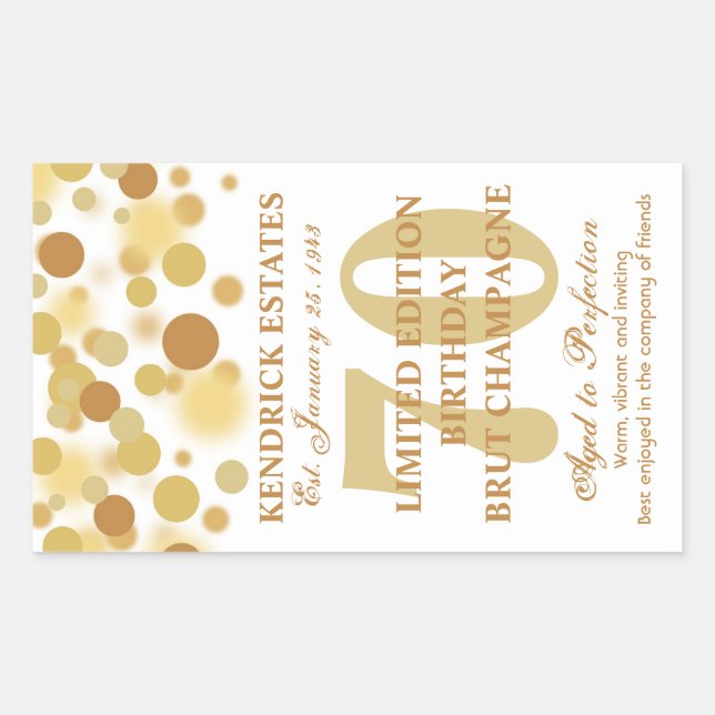 Luxury Gold Champagne Bubbles Birthday Label 750ml (Front)