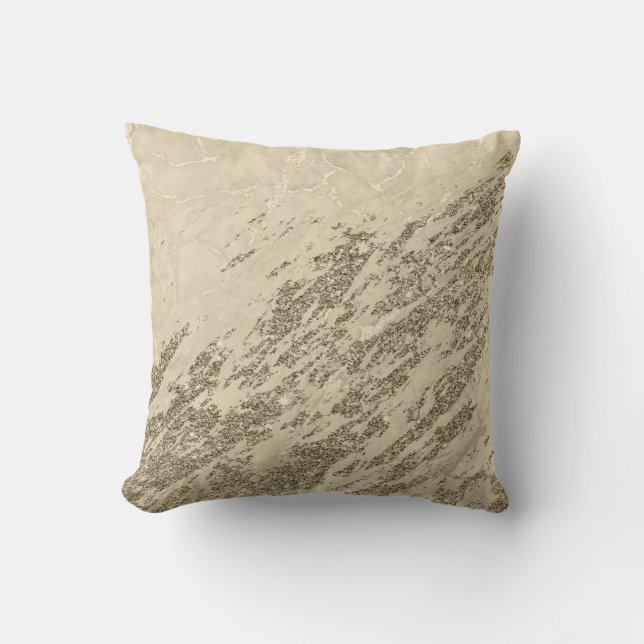 Luxury Gold Champagne Glitter Marble Cotton Throw Pillow (Front)