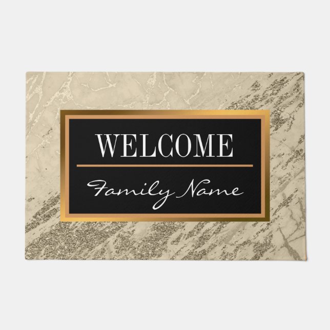 Luxury Gold Champagne Glitter Marble Customize Doormat (Front)