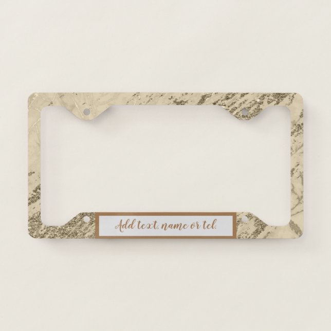 Luxury Gold Champagne Glitter Marble Customize License Plate Frame (Front)