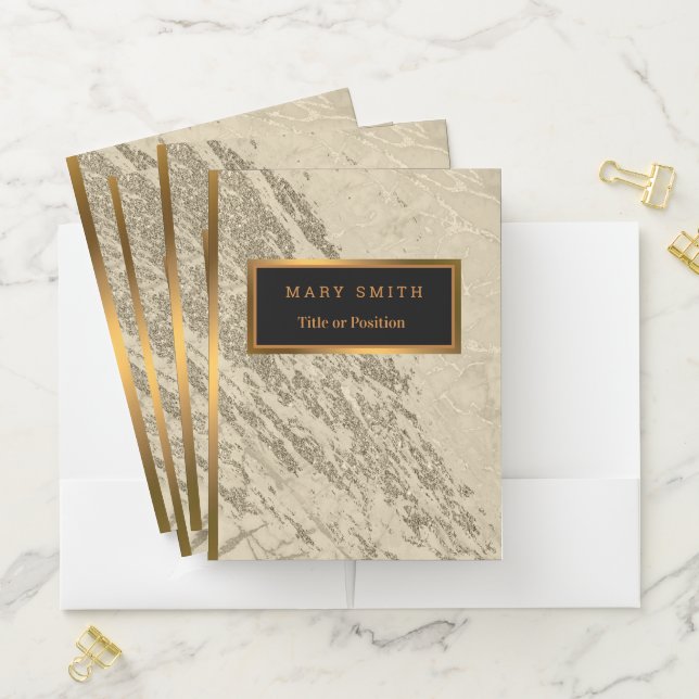 Luxury Gold Champagne Glitter Marble Customize Pocket Folder (In Situ)